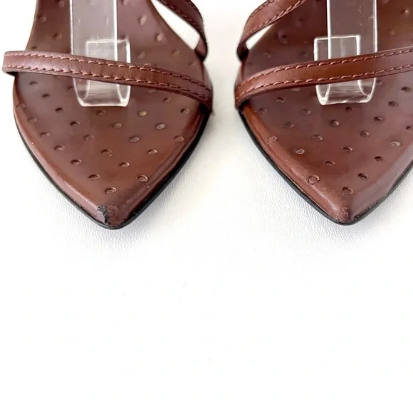 GUCCI | GG Logo Brown Leather Strappy Heels Sandals Size 7.5 - Picture 9 of 16